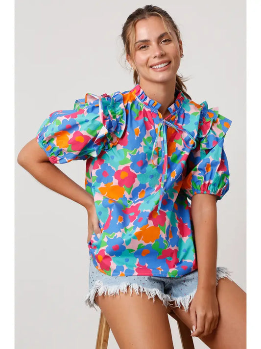 Abstract Floral Print Blouse